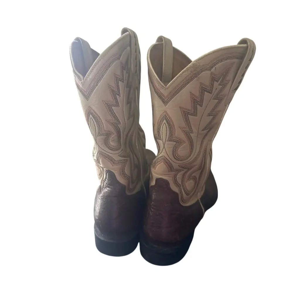 ARIAT COBALT XR BROWN & IVORY LEATHER ROUND TOE COWBOY BOOTS us 9.5D uk 8.5M n